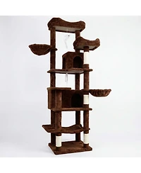 Aostirmotor 68" Cat Tree with Hammocks, Hanging Basket, Cat Cave and Scratching Posts, Plush Cat Tower for Indoor Cats