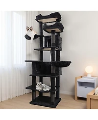 Aostirmotor 68" Cat Tree with Hammocks, Hanging Basket, Cat Cave and Scratching Posts, Plush Cat Tower for Indoor Cats