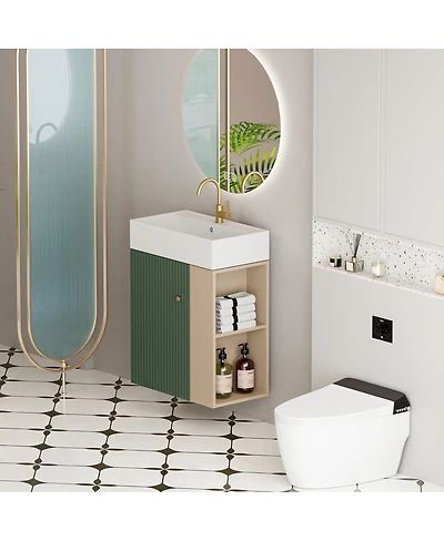 Sillysis Bathroom Vanity with Sink, Modern Wood Cabinet, Soft Close Door and Open Storage, Small Space Organizer