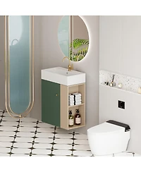 Sillysis Bathroom Vanity with Sink, Modern Wood Cabinet, Soft Close Door and Open Storage, Small Space Organizer
