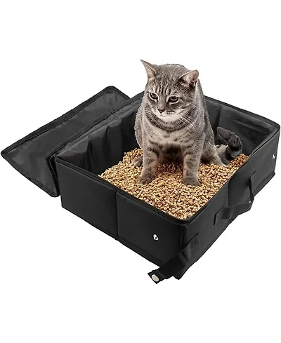 Zeus and Ruta Portable Cat Travel Litter Box Zipped Lid Foldable Waterproof Leak Proof Odor Control Easy Carry Hotel Car