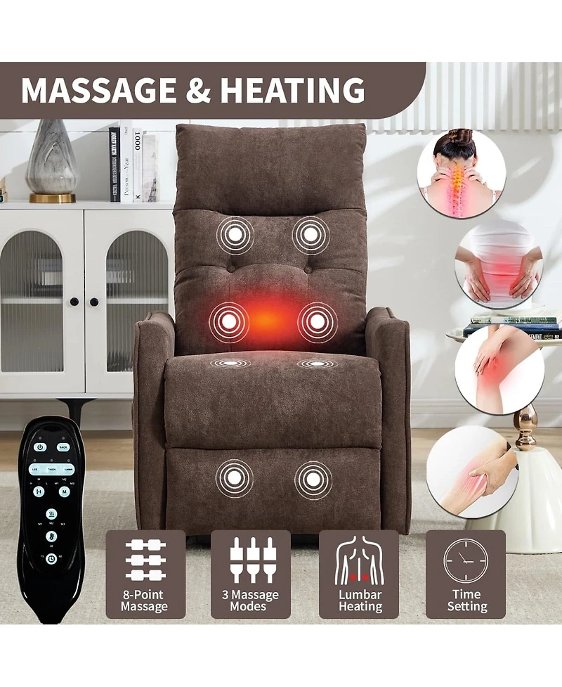 Maison Boucle Chenille Power Lift Recliner Chair for Elderly with Massage, Heat & Usb, Single Motor Electric Seniors