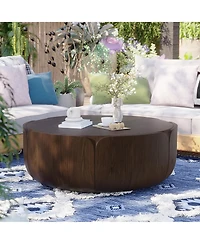 Clihome Outdoor Indoor Coffee Table, Modern Wood Grain Drum Center Table,Backyard, Living Room