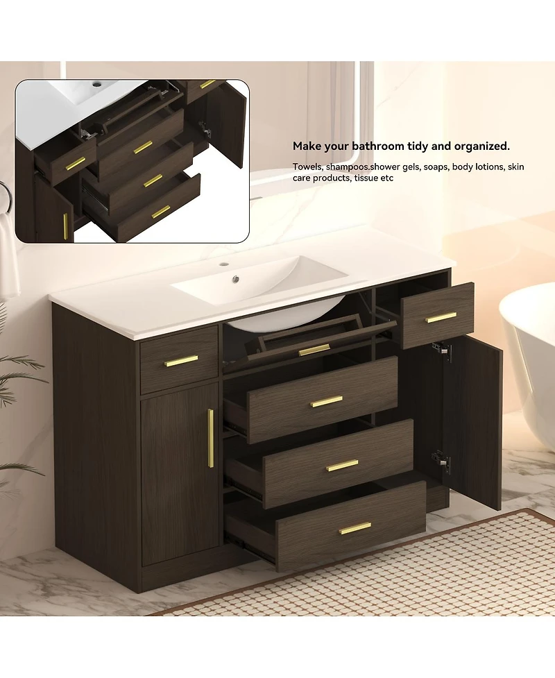 Sillysis Bathroom Vanity with Resin Top, 6 Drawers and 2 Soft Close Doors, Transitional Storage for Modern Bathroom