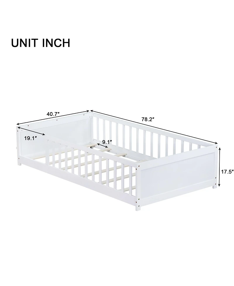Clihome Twin Floor Platform Bed with Built-in Book Rack