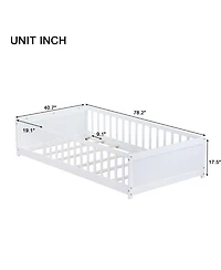 Clihome Twin Floor Platform Bed with Built-in Book Rack