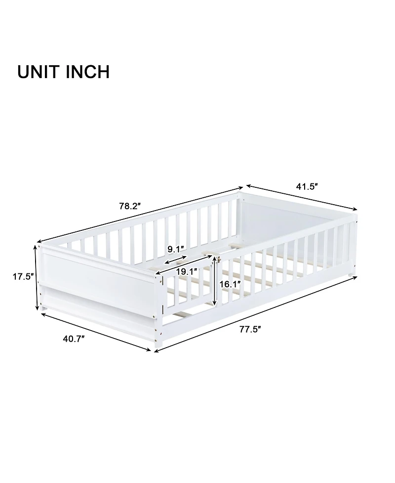 Clihome Twin Floor Bed with Built-in Book Rack and Door