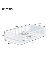 Clihome Twin Floor Bed with Built-in Book Rack and Door