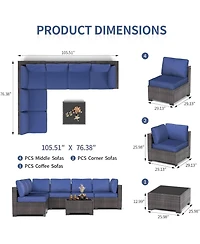 gaomon 7-Piece Rattan Wicker Outdoor Sofa Set with Cushions & Coffee Table, All-Weather Furniture for Garden, Porch & Poolside