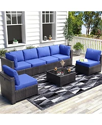 gaomon 7-Piece Rattan Wicker Outdoor Sofa Set with Cushions & Coffee Table, All-Weather Furniture for Garden, Porch & Poolside