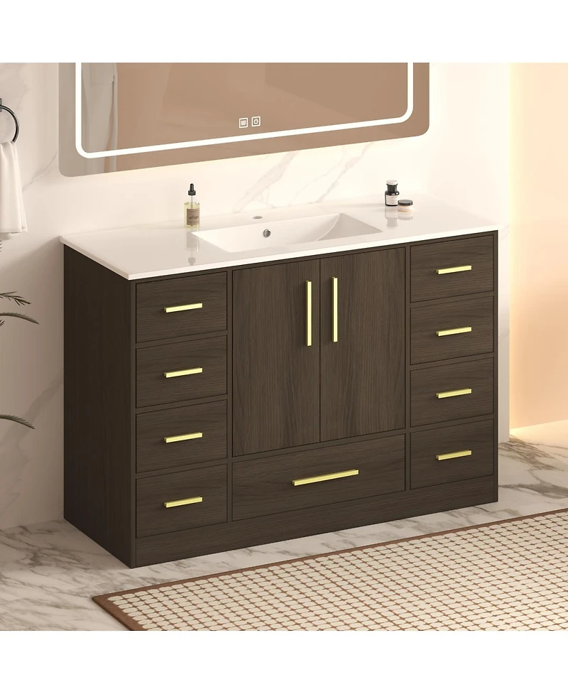 Sillysis Bathroom Vanity with Resin Sink, Soft Close Doors, 9 Storage Drawers and Mdf Cabinet, Transitional Modern Design