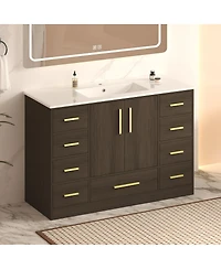 Sillysis Bathroom Vanity with Resin Sink, Soft Close Doors, 9 Storage Drawers and Mdf Cabinet, Transitional Modern Design