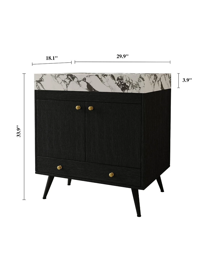 Sillysis 30" Freestanding Bathroom Vanity with Walnut Faux Marble Top, Ceramic Sink, Soft Close Storage for Small Bathrooms