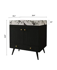 Sillysis 30" Freestanding Bathroom Vanity with Walnut Faux Marble Top, Ceramic Sink, Soft Close Storage for Small Bathrooms