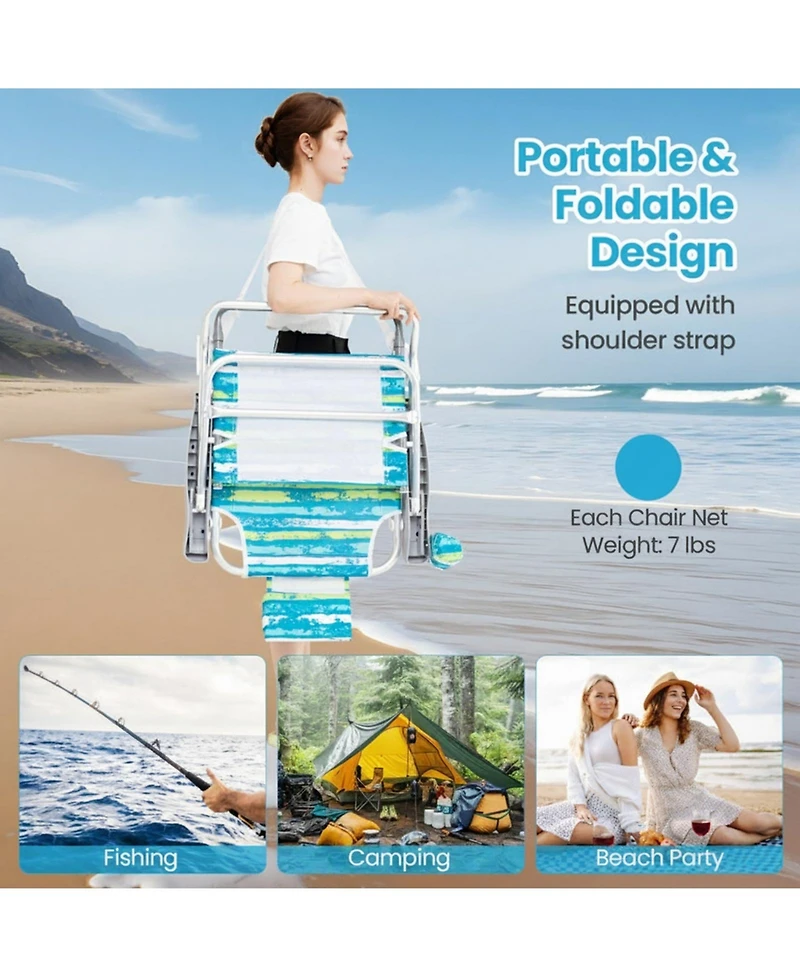 Gouun Folding Beach Chair Set of 2 with 5-Position Recline and Head Pillow