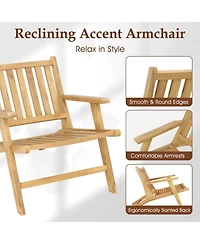 Gouun Teak Wood Outdoor Reclining Chair with Armrests