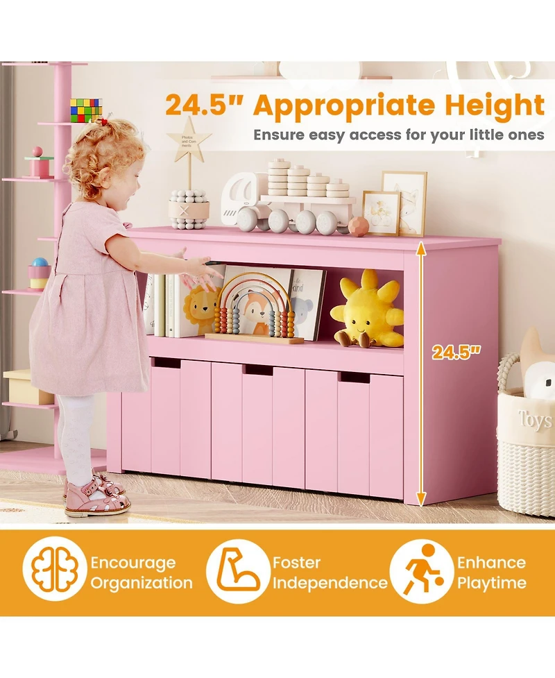 Sugift Kids Toy Storage Cabinet with Drawers Wheels and Cube Shelf