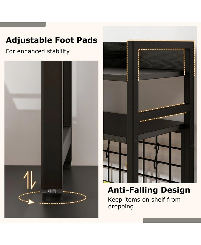 Gouun 4-Tier Desktop Display Shelf with Metal Grid Panel and Hooks