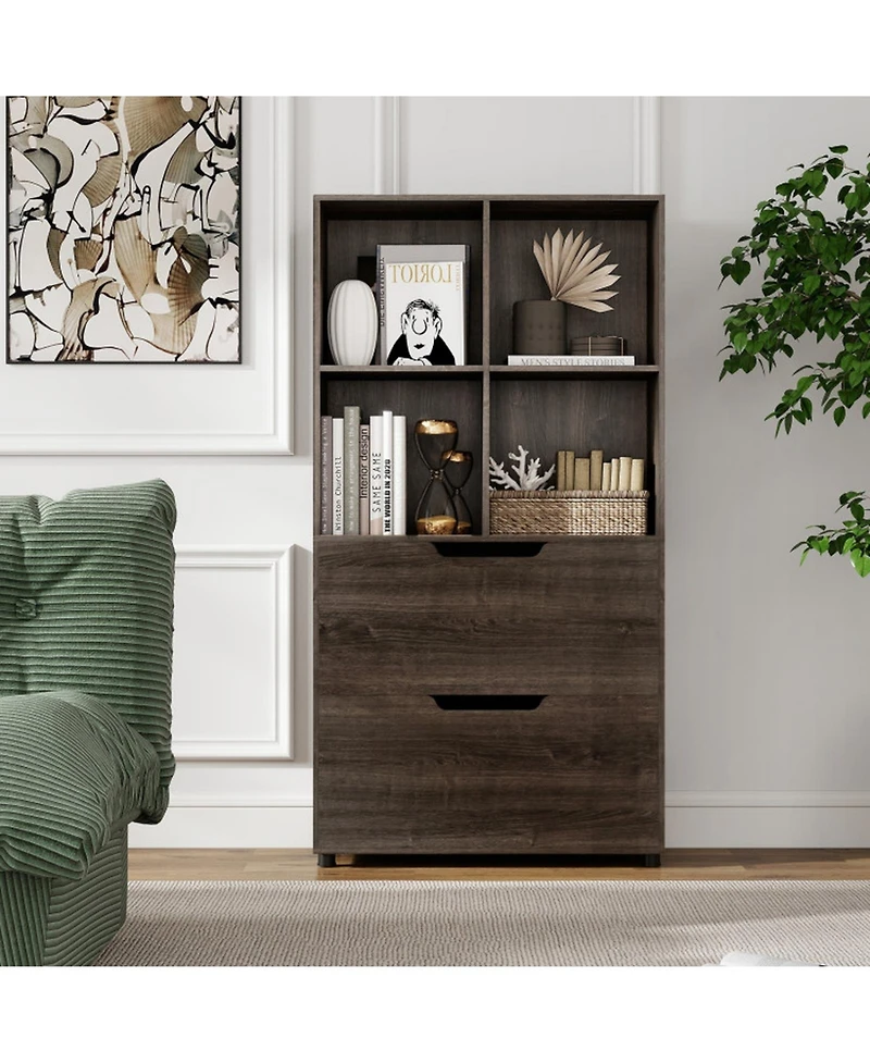 Gouun 4-Cube Bookcase with 2 Drawers and 51-Inch Tall Frame