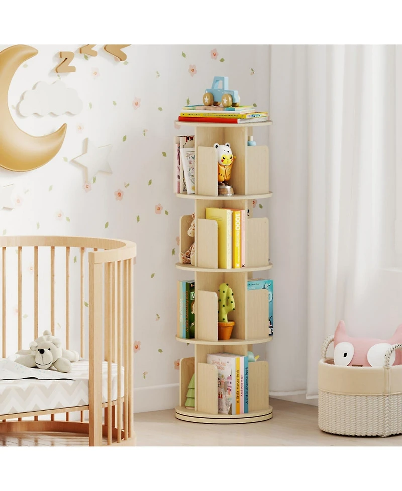 Gouun 4-Tier Rotating Bookshelf with 360-Degree Swivel Base
