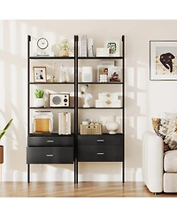 Gouun 6-Tier Ladder Bookcase with 2 Drawers and Metal Frame