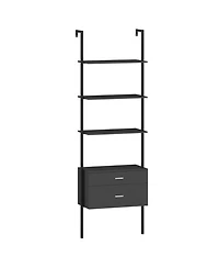 Gouun 6-Tier Ladder Bookcase with 2 Drawers and Metal Frame