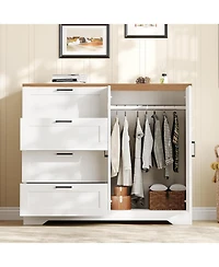 gaomon 43.3'' H Armoire Wardrobe Closet with 4 Drawers and 2 Doors, Hanging Rod, Multifunctional Wooden Dresser with Storage Closet