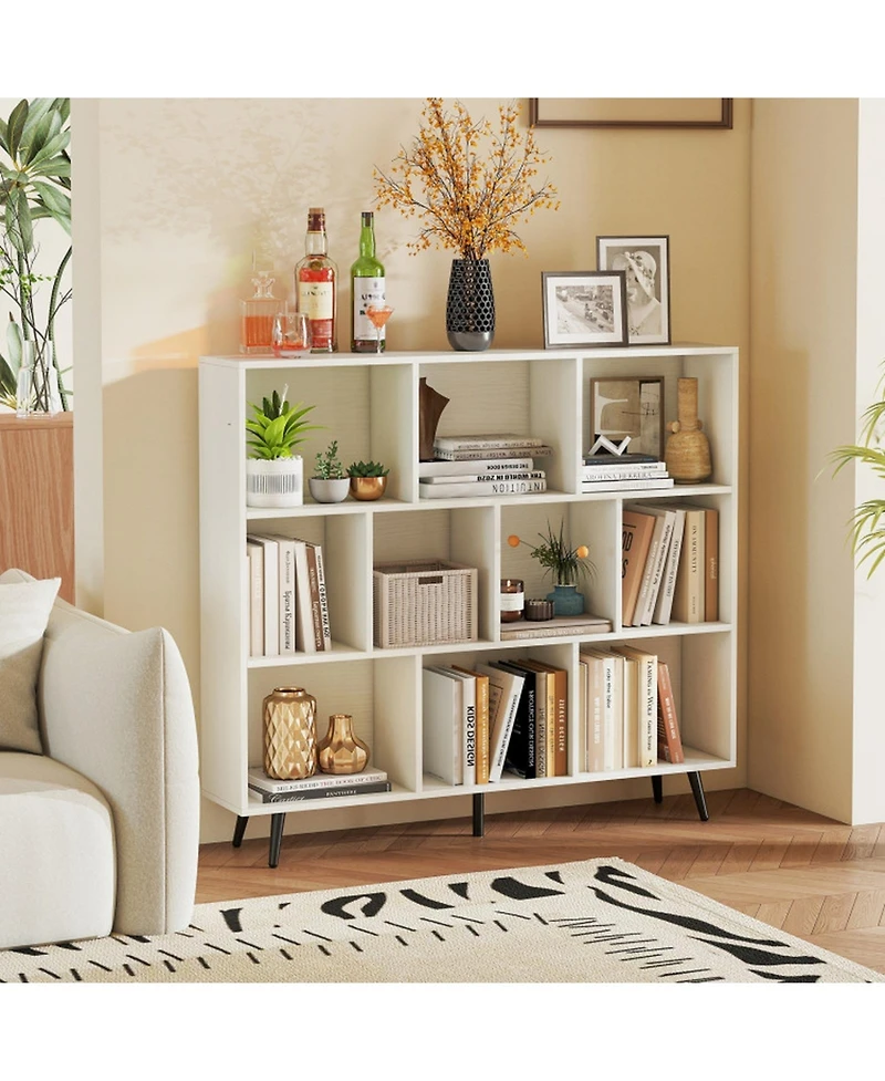 Gouun 10-Cube Bookcase with 5 Tapered Metal Legs and Anti-Tipping Kits