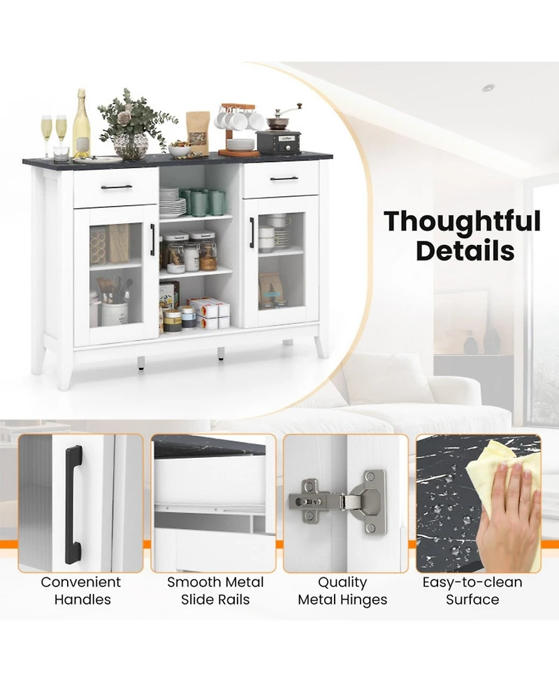 Gouun 52-Inch Sideboard Buffet Cabinet with Drawers and Adjustable Shelves