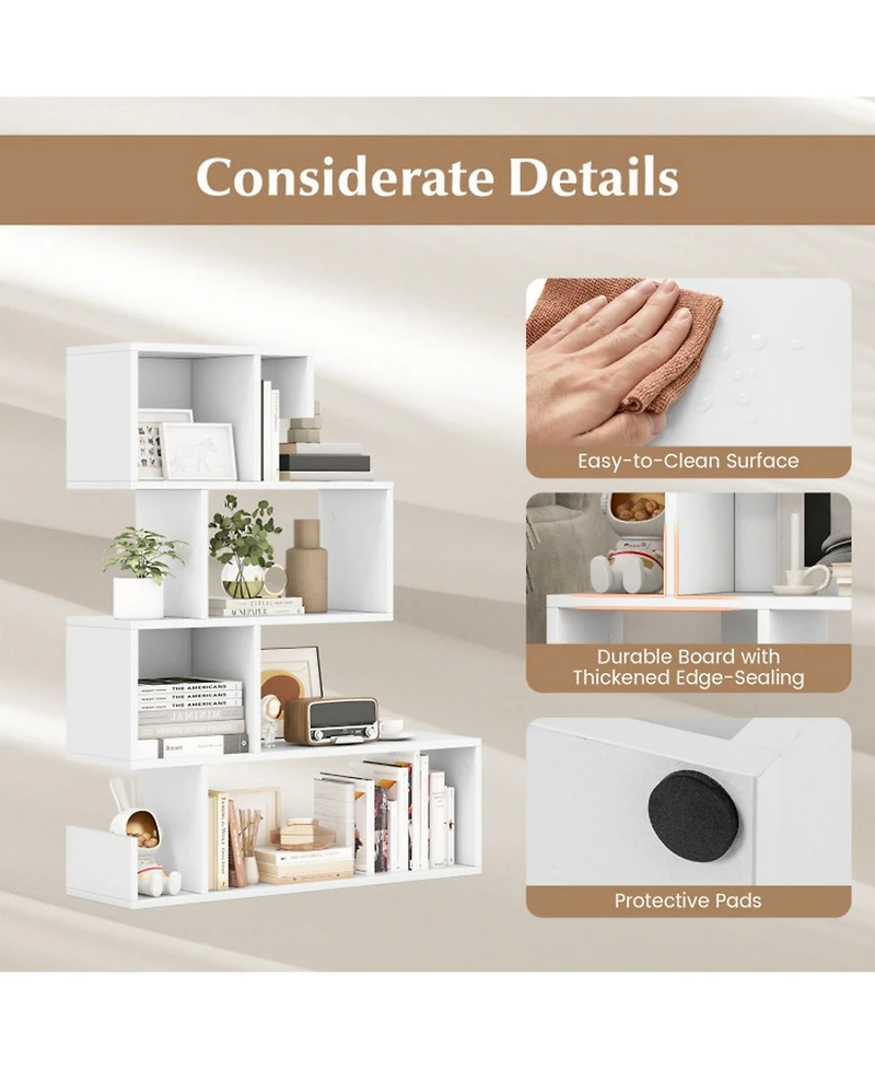 Gouun 5-Tier S-Shaped Geometric Bookshelf with Open Cubes