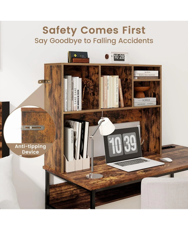 Gouun Desktop Bookcase with 4 Cubbies and Open Back Compartment