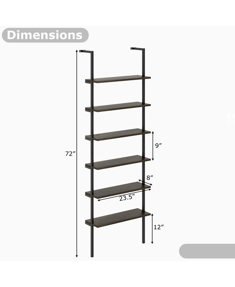 Gouun 6-Tier Industrial Ladder Shelf Wall Mounted Bookshelf