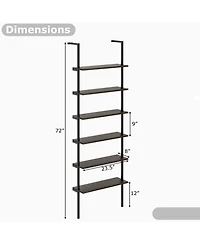 Gouun 6-Tier Industrial Ladder Shelf Wall Mounted Bookshelf