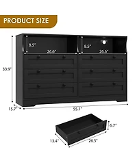 gaomon 6 Drawer Dresser for Bedroom, with Rgb Led Lights and Power Outlet
