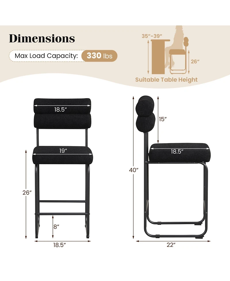 Sugift 26 in Counter Height Bar Stools Set of Two with Metal Frame