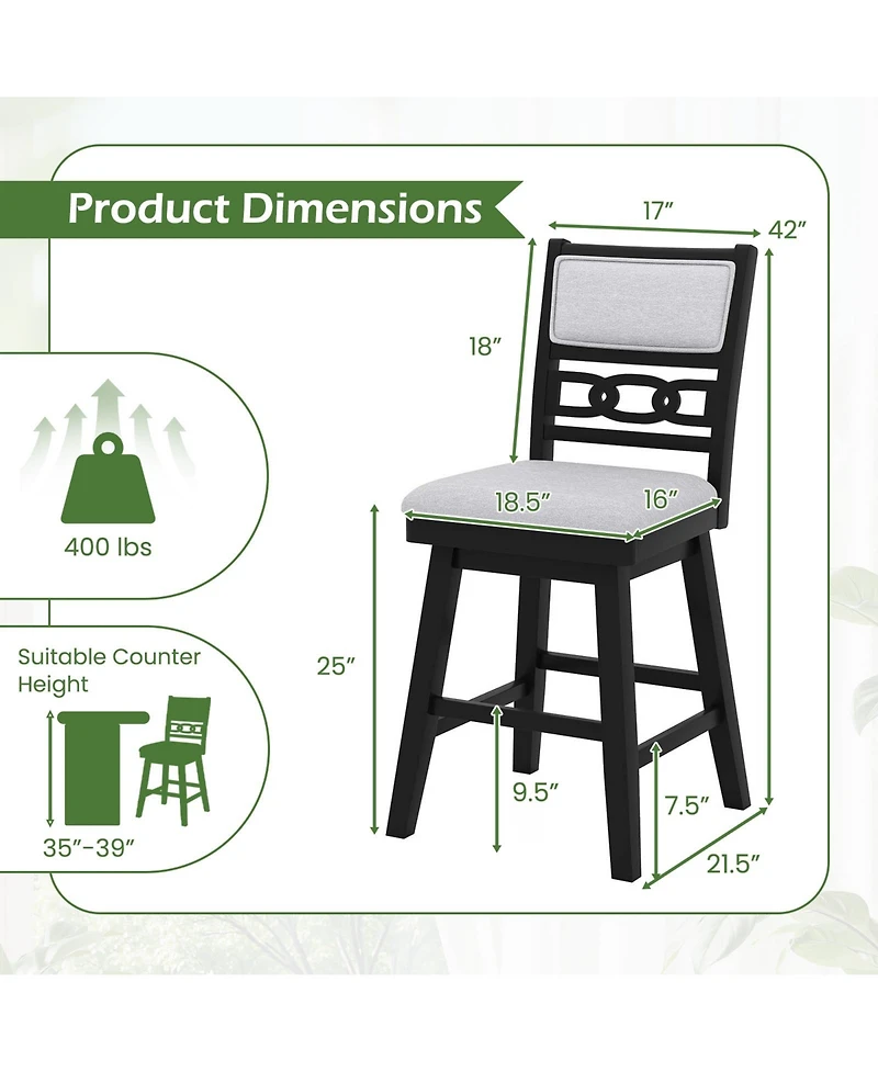 Sugift Swivel Bar Stools Set of Two with Upholstered Backrest