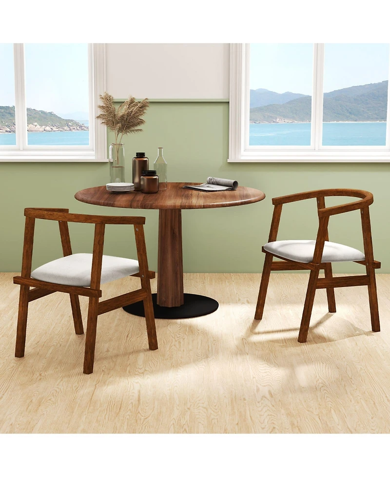 Sugift Solid Wood Dining Chairs Set of Two with Wrap Armrests