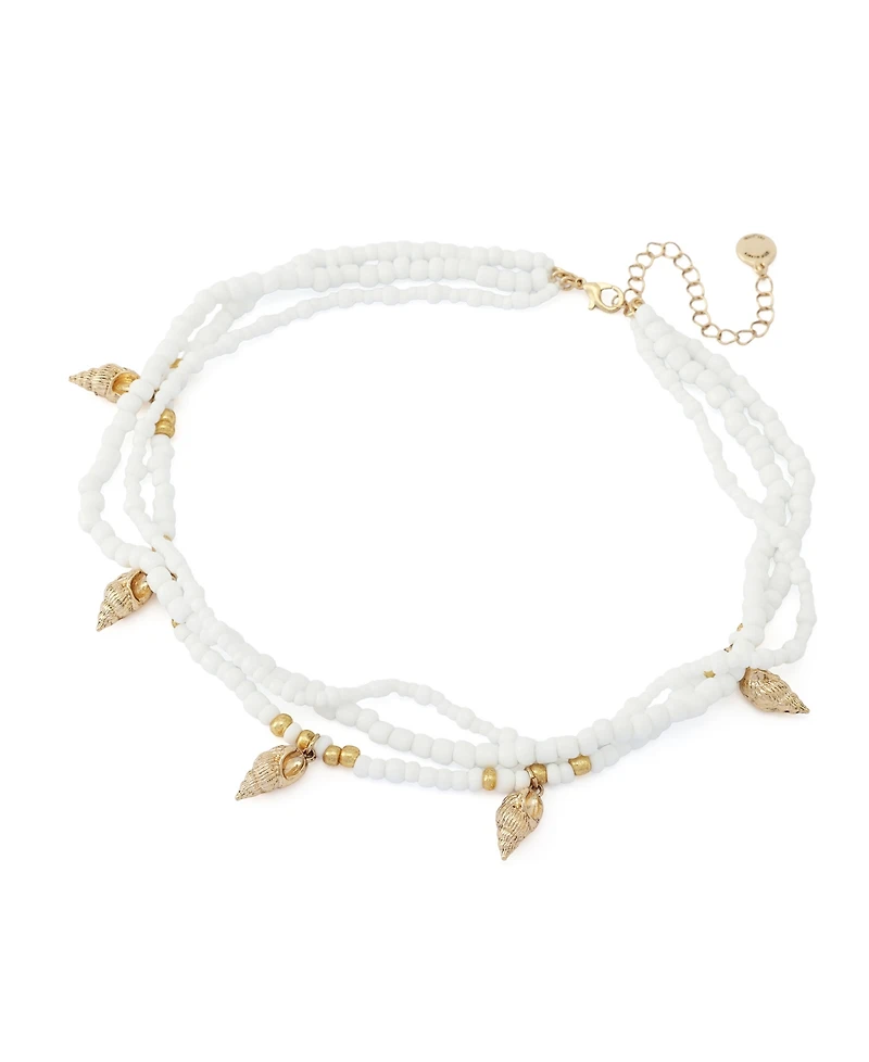 Steve Madden White Vintage Luxe Shell Beaded Layered Necklace
