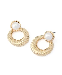 Steve Madden Faux Mother of Pearl Twist Doorknocker Earrings