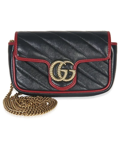 Pre-Owned Gucci Black Matelasse Calfskin Torchon Super Mini Marmont Bag