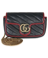 Pre-Owned Gucci Black Matelasse Calfskin Torchon Super Mini Marmont Bag