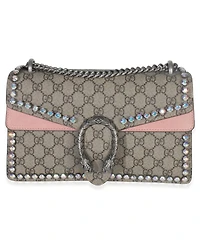 Pre-Owned Gucci Pink Beige Gg Supreme Canvas Crystal Small Dionysus Shoulder Bag