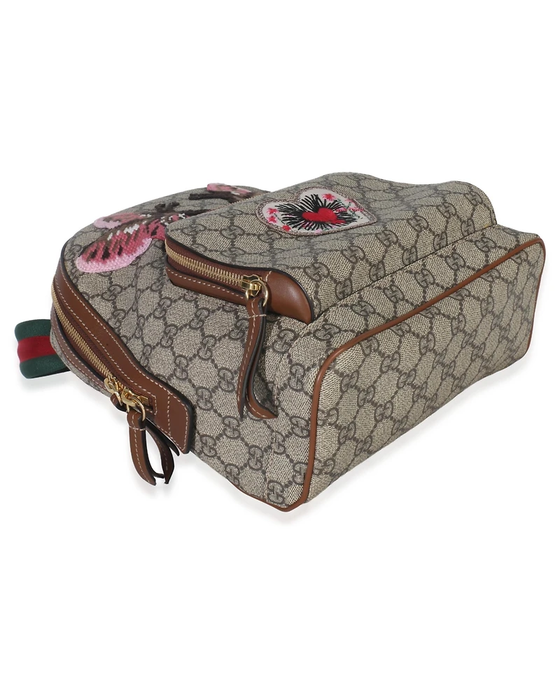 Pre-Owned Gucci Beige Gg Supreme Canvas Web Butterfly Embroidered Small Day Backpack