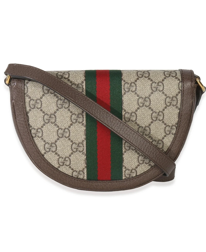 Pre-Owned Gucci Beige Gg Supreme Canvas Ophidia Gg Curved Flap Bag