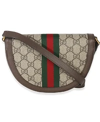 Pre-Owned Gucci Beige Gg Supreme Canvas Ophidia Gg Curved Flap Bag