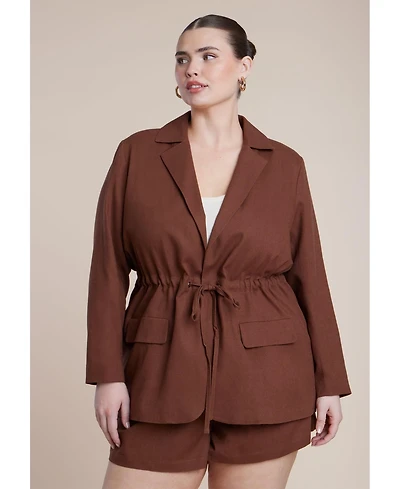 Eloquii Women's Drawstring Waist Linen Blazer