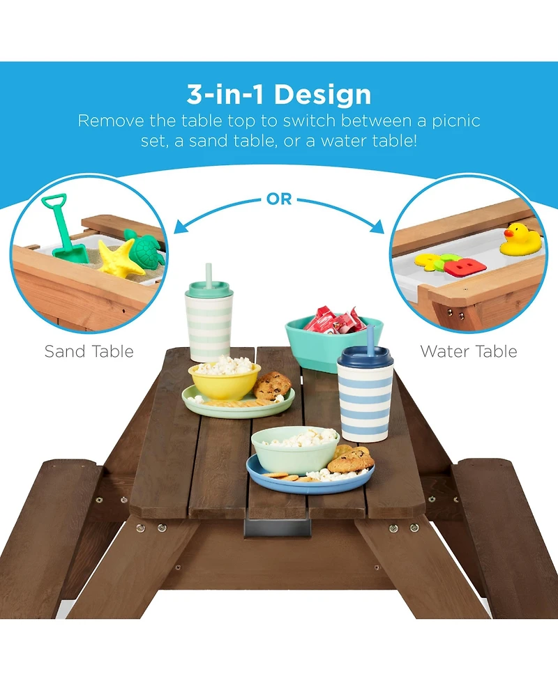 Best Choice Products Kids 3-in-1 Outdoor Convertible Activity Sand and Water Picnic Table w/ Umbrella