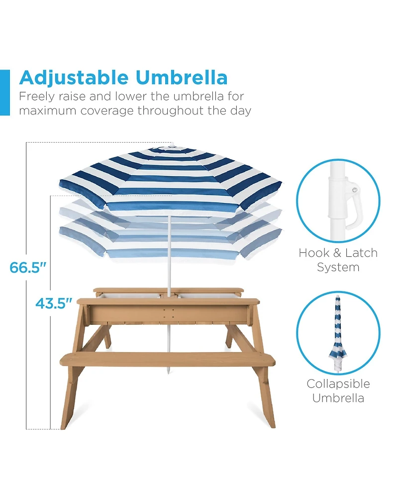 Best Choice Products Kids 3-in-1 Outdoor Convertible Activity Sand and Water Picnic Table with Umbrella