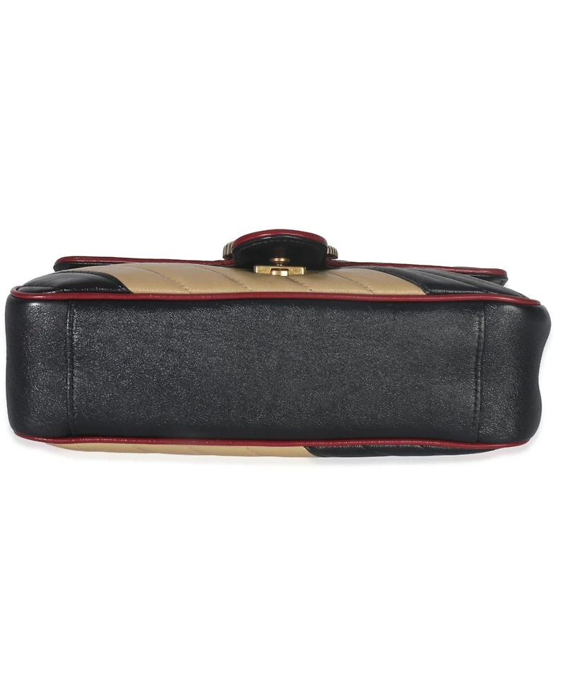 Pre-Owned Gucci Black Beige Matelasse Calfskin Torchon Small Marmont Shoulder Bag