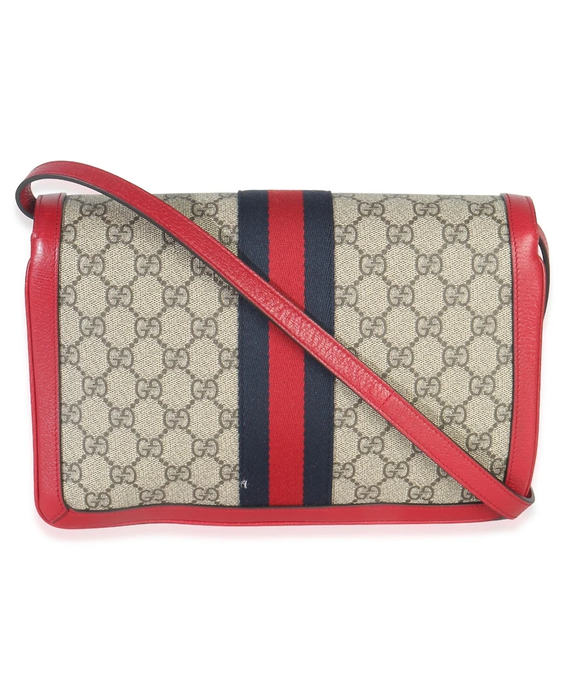 Pre-Owned Gucci Red Calfskin Gg Supreme Canvas Medium Margaret Shoulder Bag